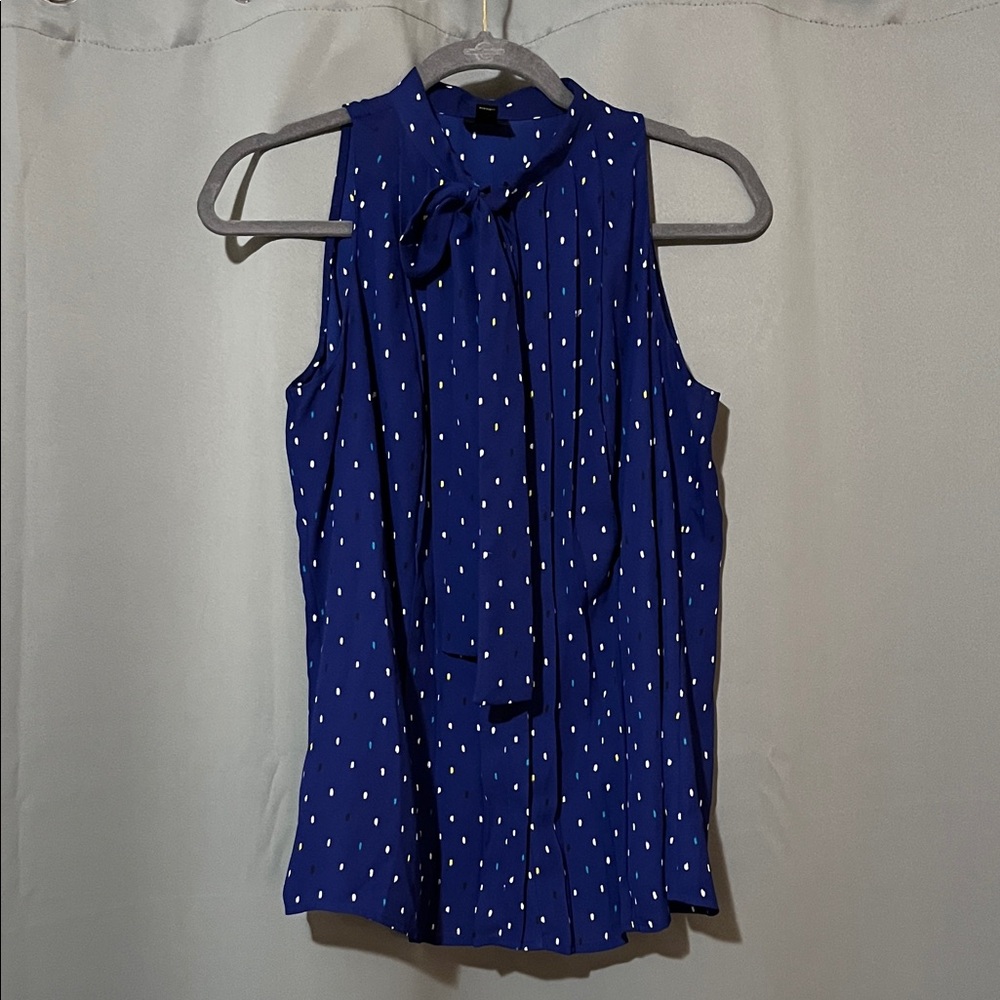 Worthington Navy Sleeveless Blouse with White Dots